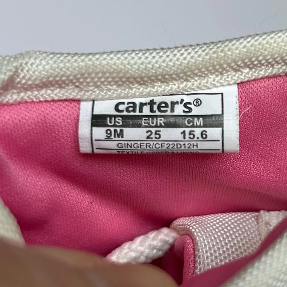 Carters 9M Sneakers Shoes Quilted Hearts Beige Pink‎ Toddler Girl Casual Lace Up